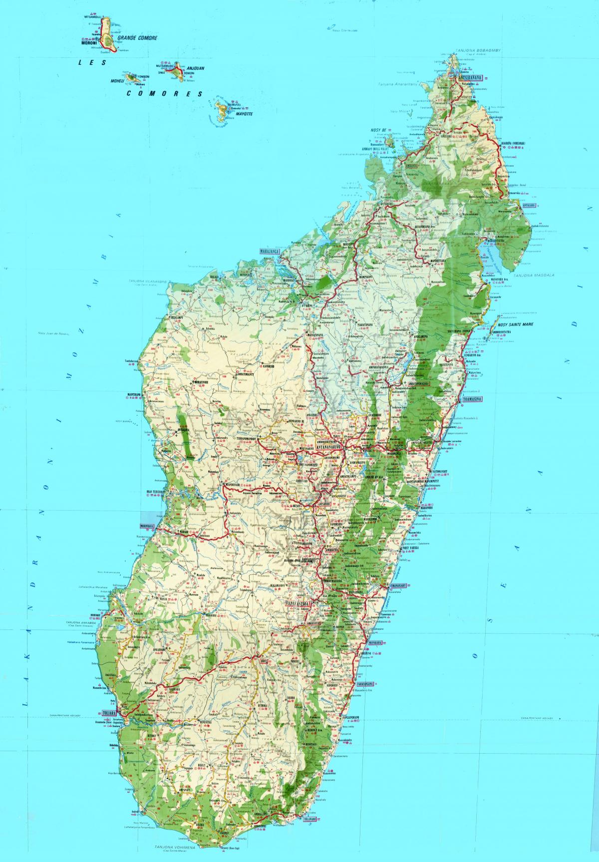 el mapa topográfico de Madagascar