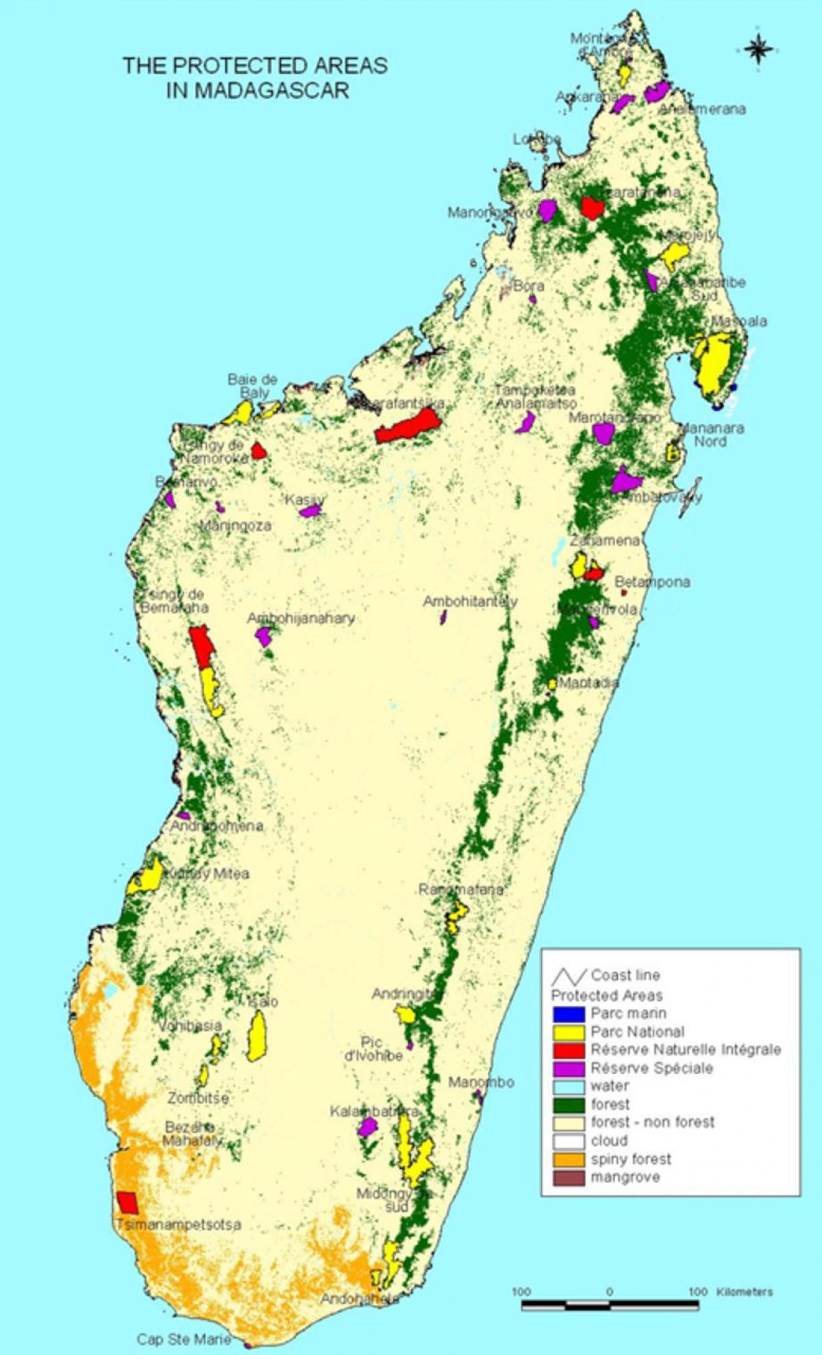 mapa de los parques nacionales de Madagascar