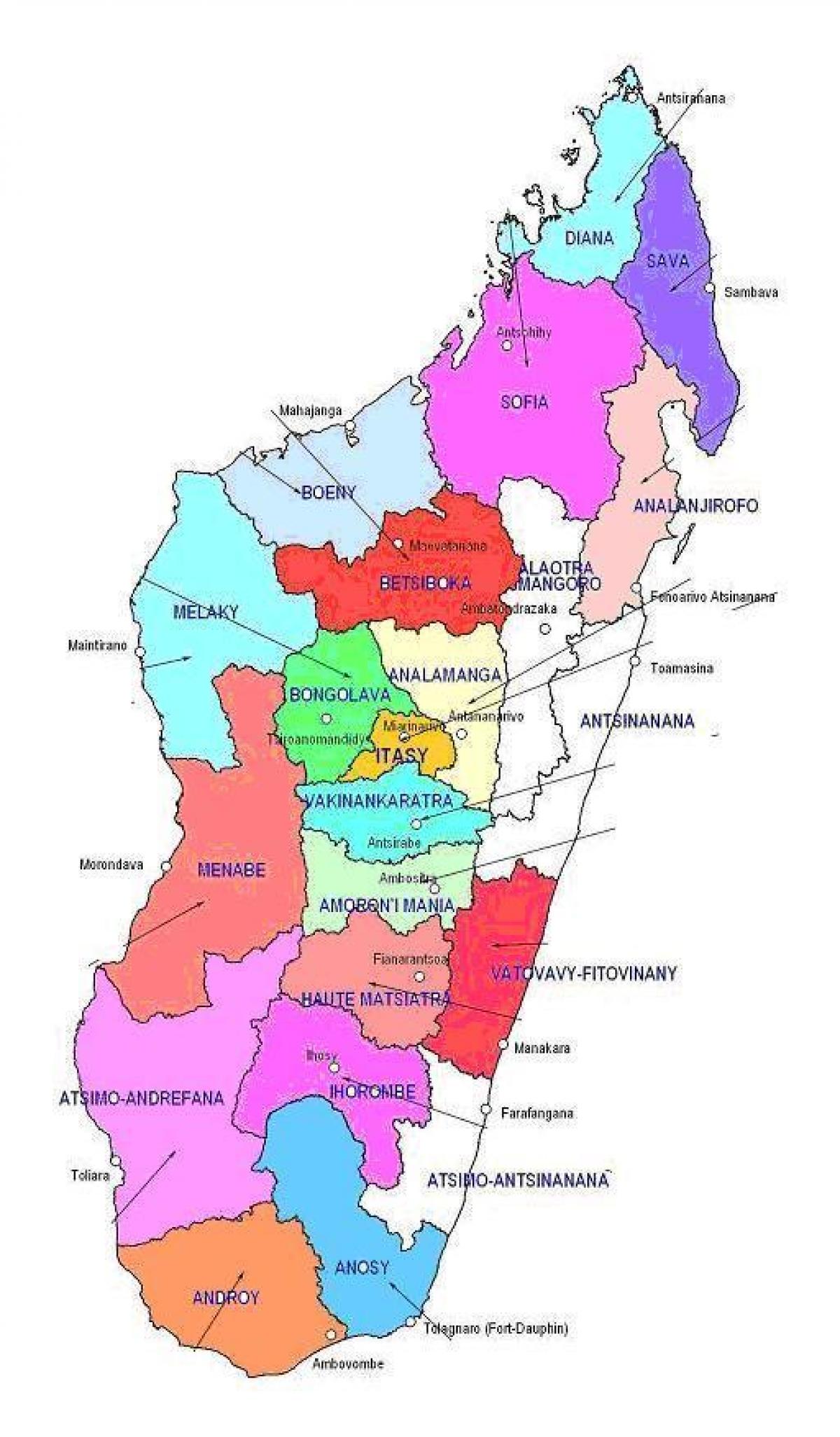 mapa de Madagascar regiones