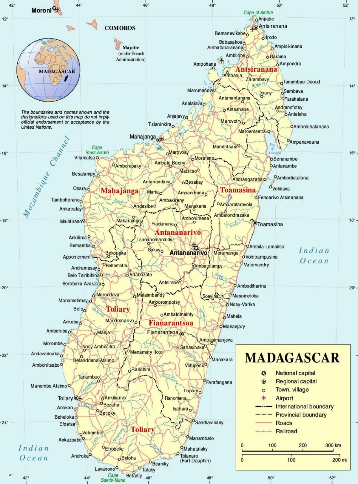 Madagascar mapa con las ciudades