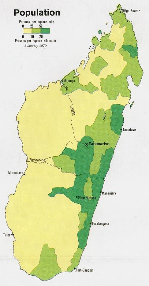 Madagascar densidad de población mapa