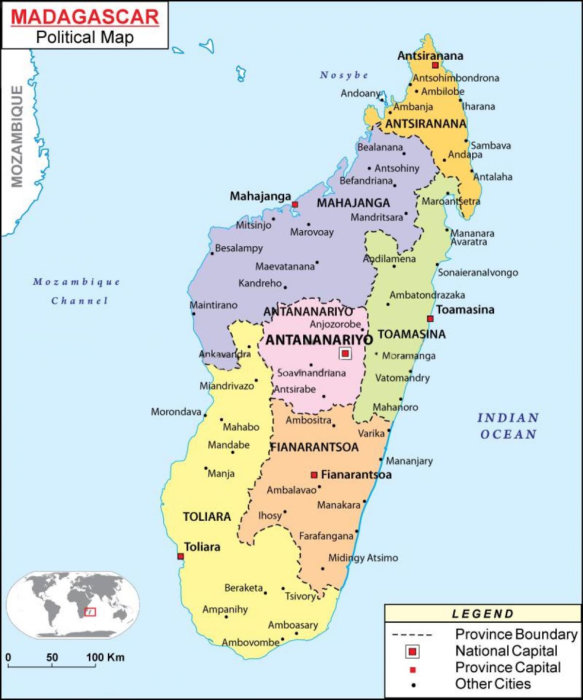 mapa de mapa político de Madagascar
