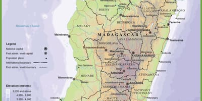 Mapa de mapa físico de Madagascar